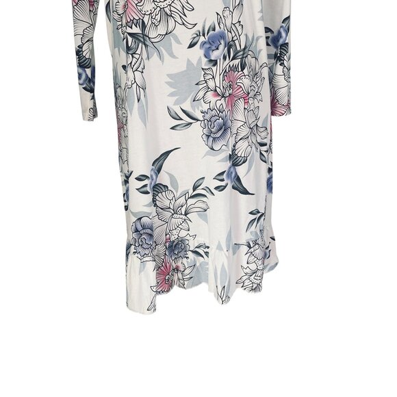 Floral Midi Dress White Blue Pink Print 2XL Ruffle Hem Spring Summer Cottagecore - Picture 5 of 11